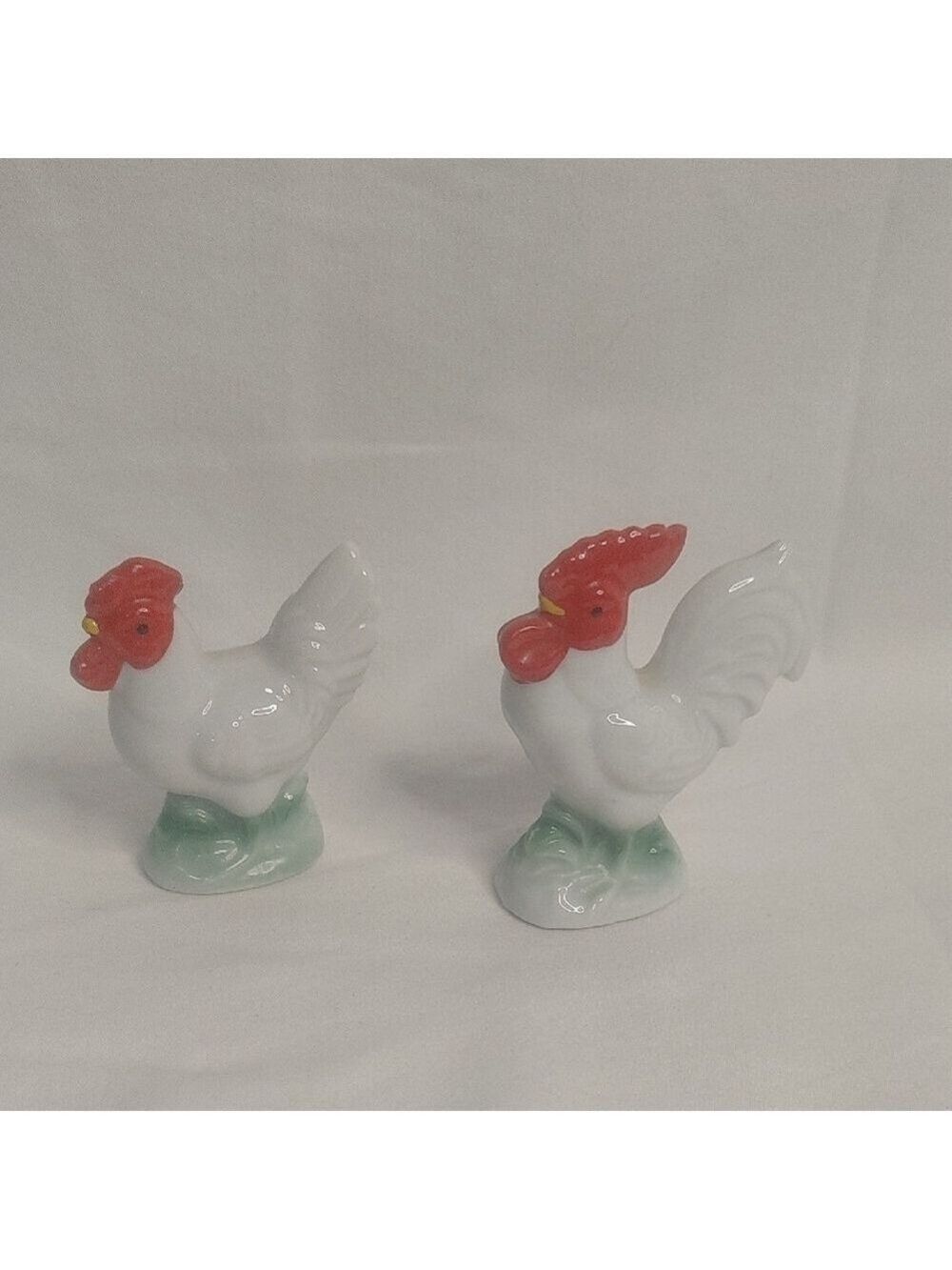 Colorful Small Collectible Ceramic Chicken And Rooster Pair